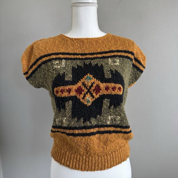 Vintage Worthington Sleeveless Knit Pullover Sweater Woman’s L Boho Geometric - Picture 1 of 7